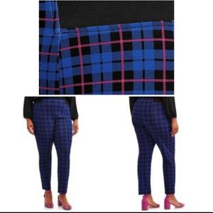 NEW Terra & Sky | Women's Plaid Ponte Stretch Waist Cobalt Blue Neon Pants 4X